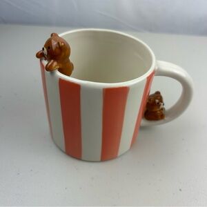 Urban Outfitters Striped Peeking Teddy Bear Mug